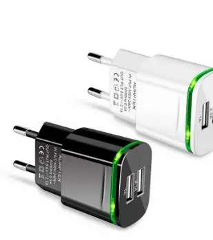 

Dual USB Wall Charger 2.1A 5V LED Travel Adapter Fast Charger For IPhone Samsung USB-Enabled Devices (BLACK/WHITE)