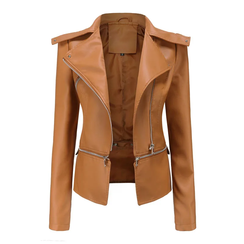 2022 New Spring Autumn Women's Fashion Hem Detachable Leather Jacket Ladies Casual PU Coat Female Slim Long Sleeve Outerwear enlarge