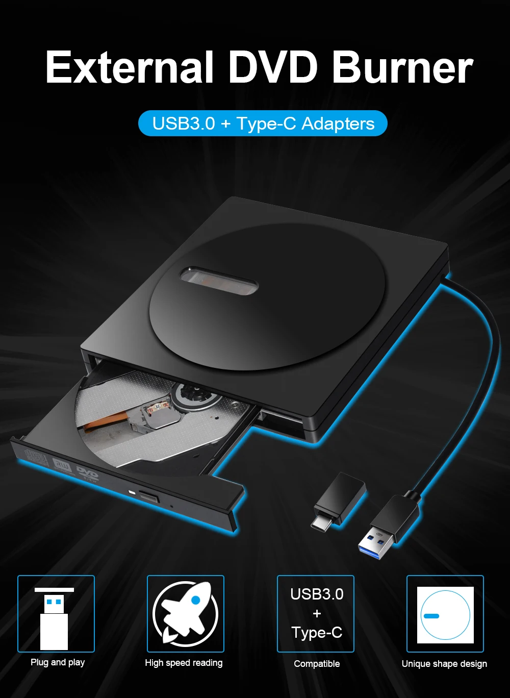 Deepfox USB 3,1 Тип C/USB3.0 внешний CD DVD RW оптический привод DVD горелка DVD писатель супер привод для ноутбука