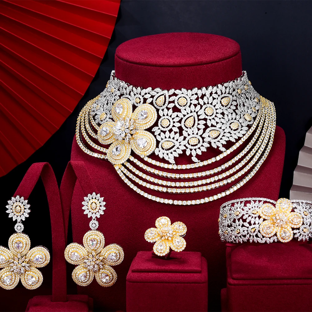 

missvikki Bridal Wedding Jewelry Set Neckalce Earrings Ring Bangle Jewelry Set for Women Prom Party Show Full CZ Luxury Jewelry