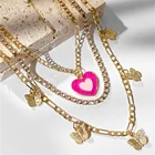 Ожерелье с подвеской в виде РОЗОВОГО СЕРДЦА, бабочки, цепочка для тенниса с кристаллами, чокер для женщин, Золотое металлическое ожерелье с животным, модные ювелирные изделия