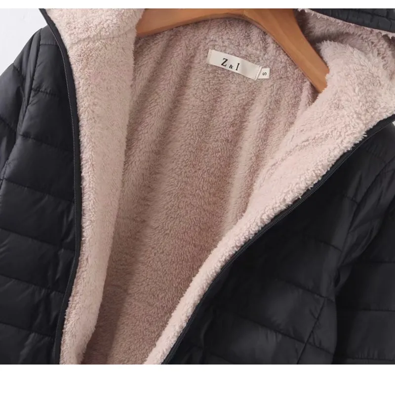 

Winter Women Coat Casual Parkas Elegant Mid Long Cashmere Hooded Cotton Warm Jacket Temperamental Slim Brazilian Ladies Outwear