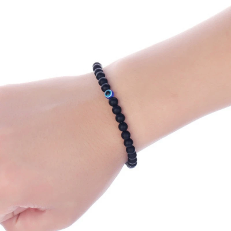 Браслет унисекс с обсидианским камнем мужской женский черный круглый гладкий