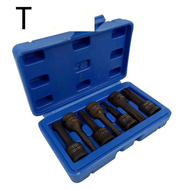 

7 Pcs T/M/H/RT Type Impact Socket Bits 3/8 Inch Driver Metric Star Torx Hex Spline Ratchet Screwdriver Bit Socket Set Tools