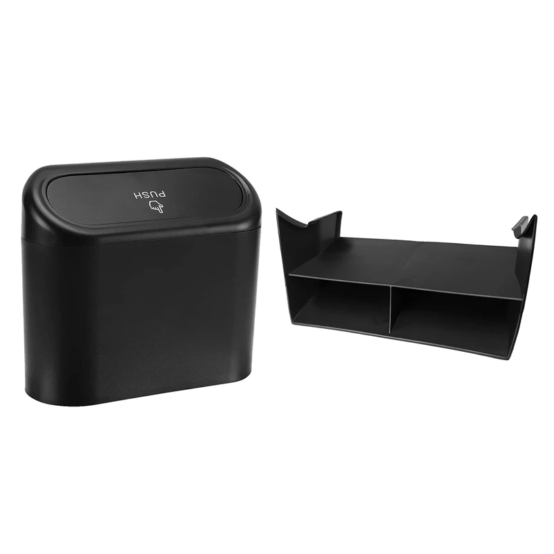 

2 Pcs Car Accessories: 1 Pcs Car Trash Can With Lid Vehicle Trash Bin & 1 Pcs Storage Box Armrest Box Organizer Tray