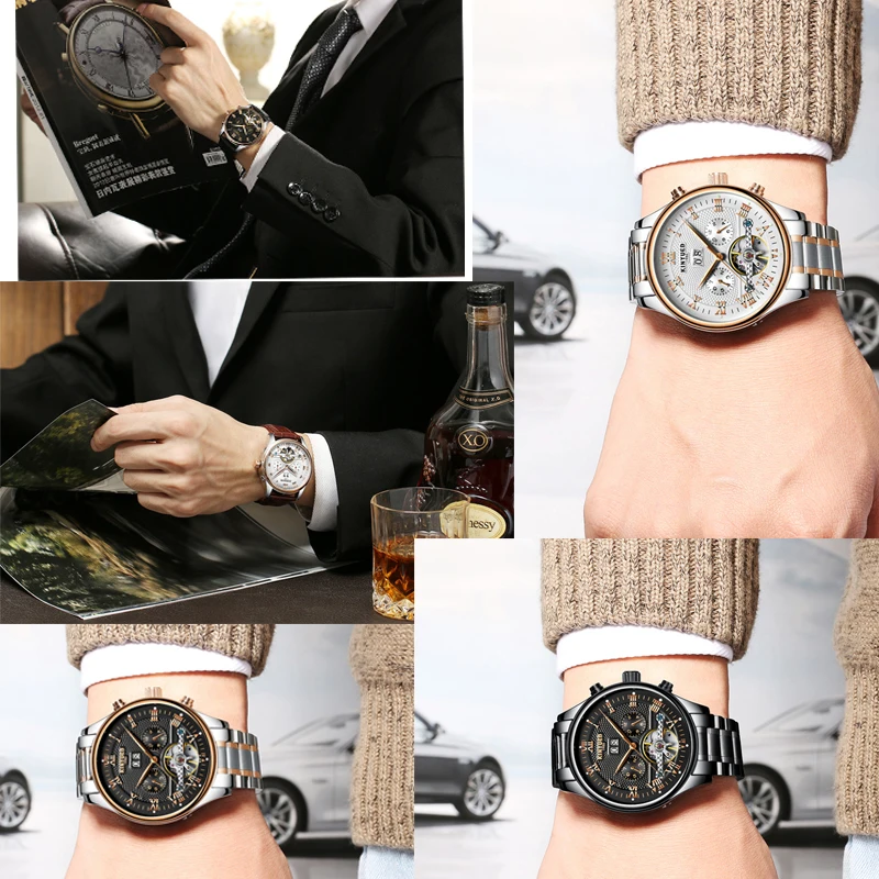 

KINYUED Men's Self-Wind Tourbillon Mechanical Watches Water Resistant Automatic Skeleton Watch Men Relojes Hombre 2019 Dropship