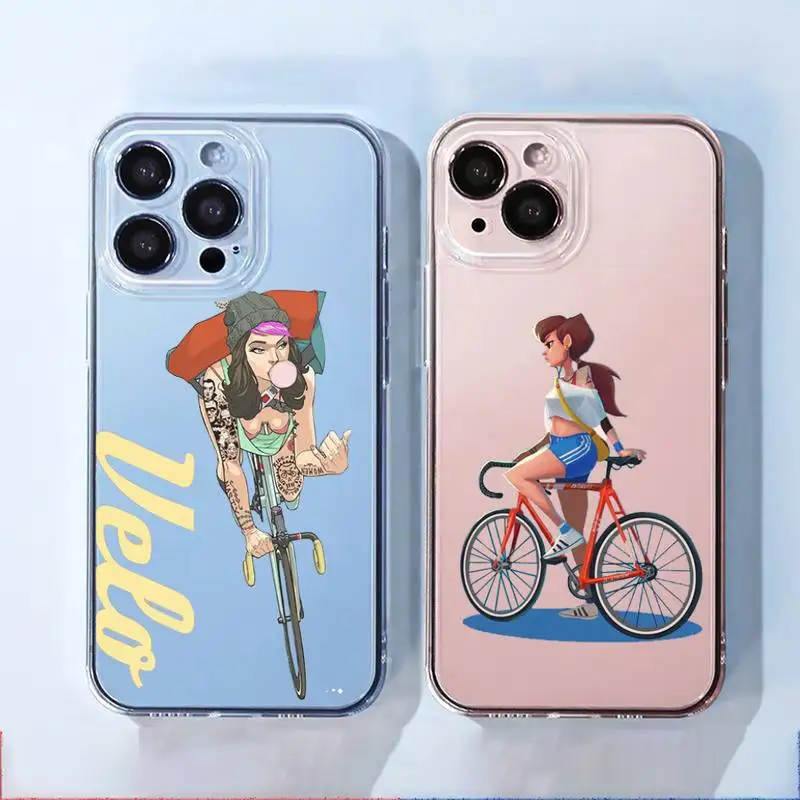 

Cartoon Cycling Girl Phone Case For iphone 13 12 11 8 7 plus mini x xs xr pro max Transparent soft