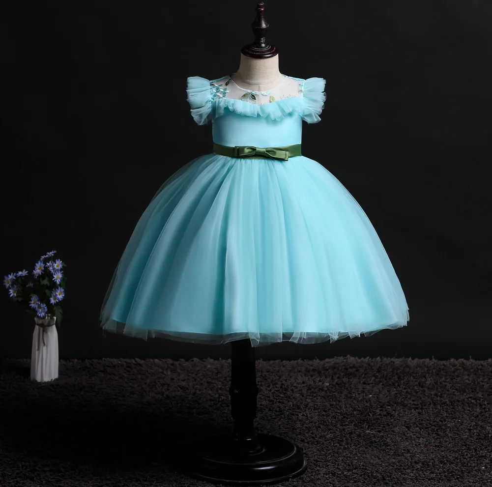 mint green 10 лучших дизайнерских праздничных платьев, детские белые свадебные платья из тюля с бантом для девочек 2, 3, 4, 5, 6, 7, 8, 15 лет - Цвет: mint green
