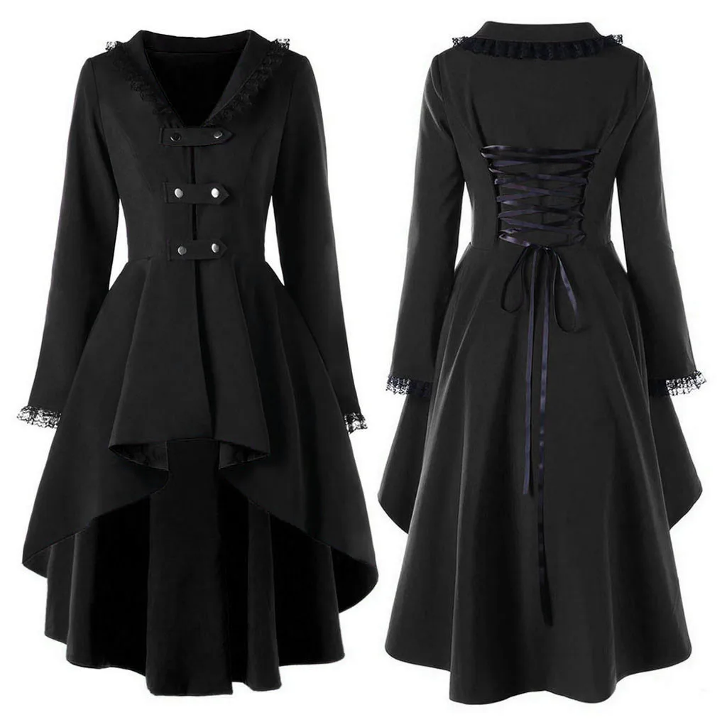 

2019 New Fashion Gothic Vintage Mid-long Trench Coat Women Black Slim Belt Cloak Mujer Windbreaker Female Abrigos Brazil#G7