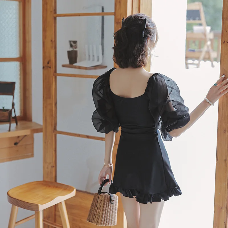 

2021 new swimsuit Korean girl swimsuit female slim cover belly bubble sleeve conservative hot spring swimsuit