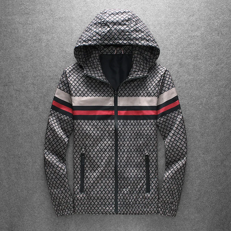 

High Quality Men Hooded Jacket Striped Big Designer Brand Autumn Men Jacket With Hat Outerwear Coat