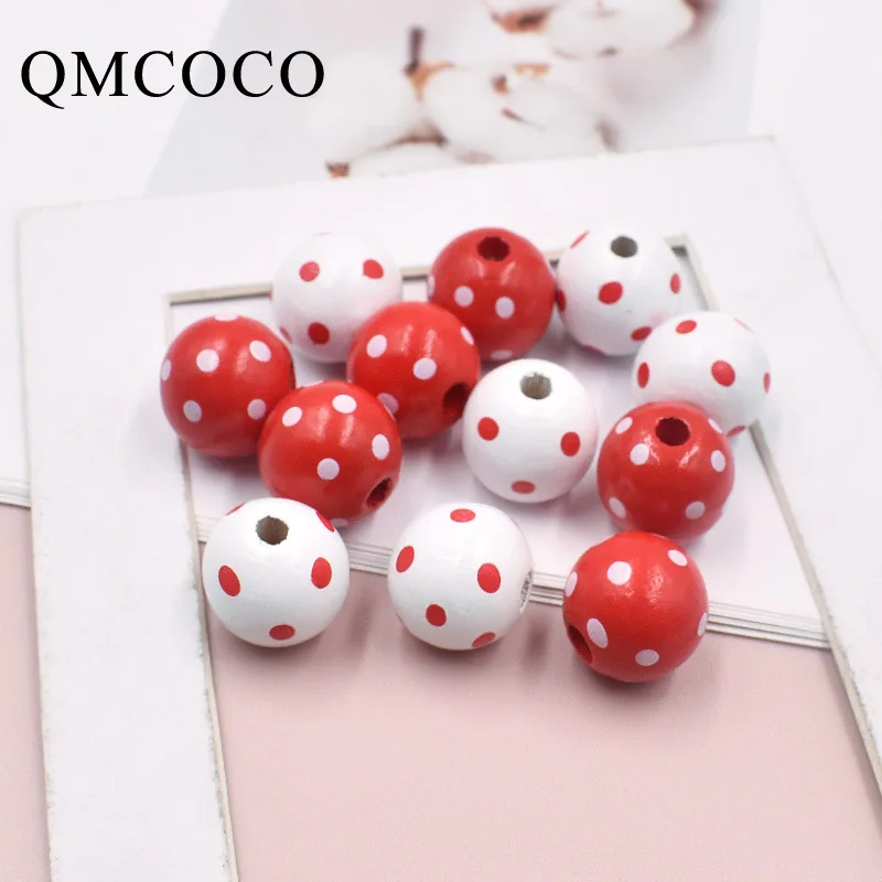 

Valentine's Day New Products 20Pcs/Pack Color Printed Dot Wooden Beads Fashion Romance Customized Beads Jewelry Bracelets Making