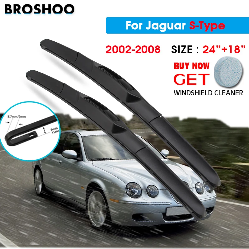 

Car Wiper Blade For Jaguar S-Type 24"+18" 2002-2008 Atuo Windscreen Windshield Wipers Blades Window Wash Fit U Hook Arms