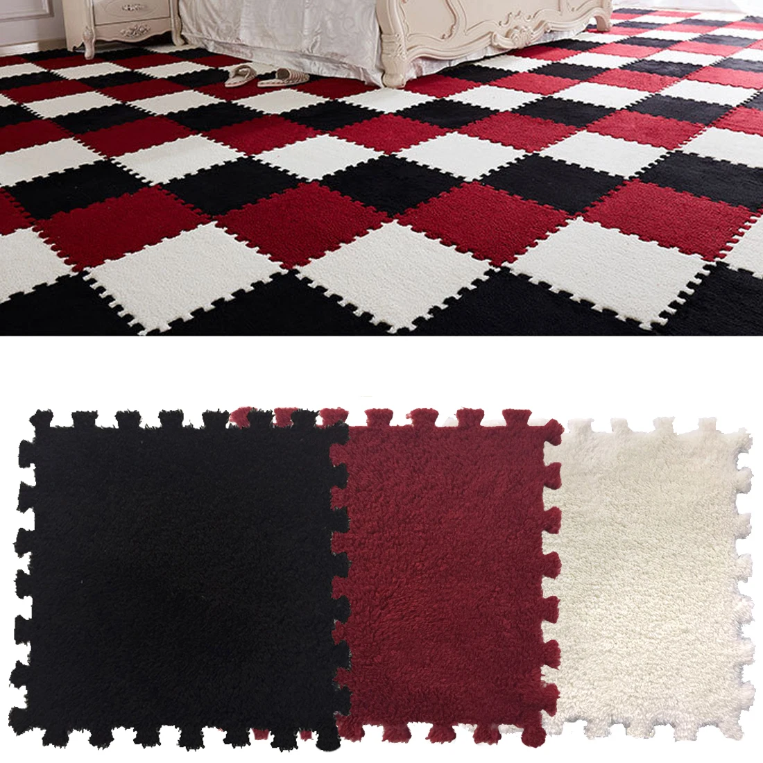 

Foldable Carpets for Living Room Plush Soft Climbing Cappet Rug Split Joint Bath Room 30*30cm Anti-skid Rugs Shaggy Area Rug