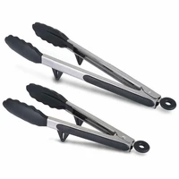 silicone tip tongs with built in stand kitchen tong non stick stainless steel heat resistant food tongs 912 for cooking bbq