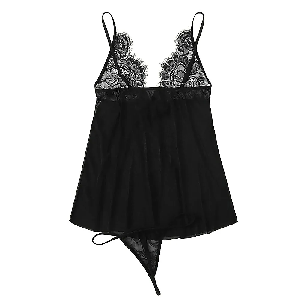 Women Plus Size Lace V-Neck Backless Nightdress Lingerie Set Underwear S-3XL camisola sexy Seksi Bayan Gecelikler Pijama Mujer | Женская