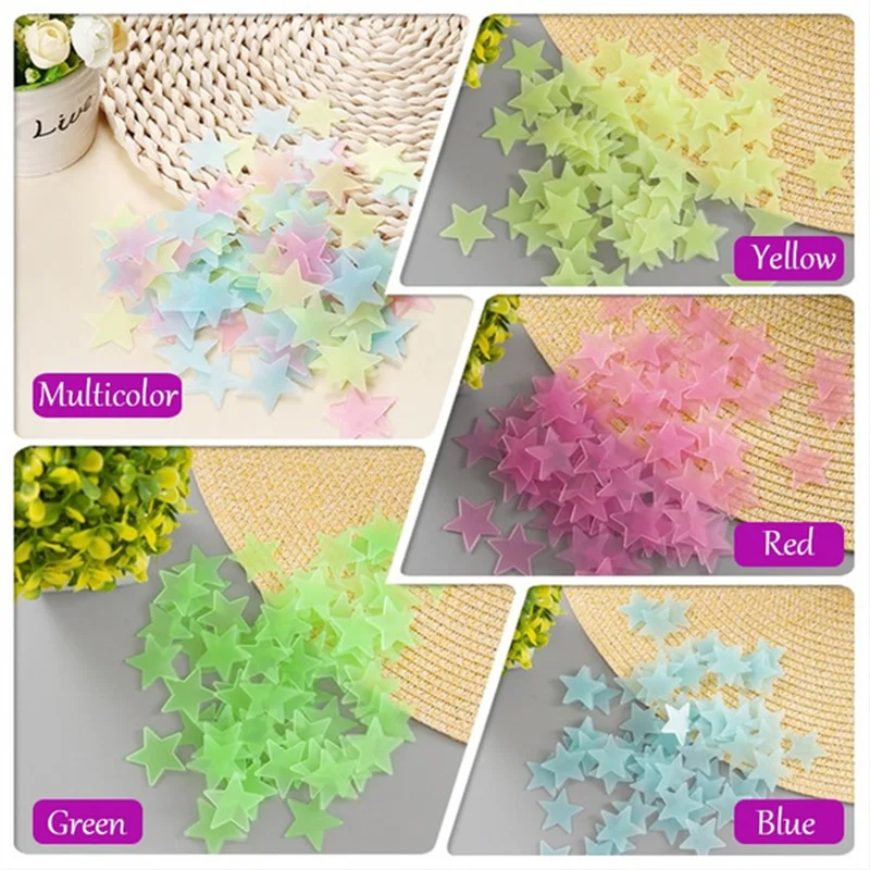 100PCS Kids Bedroom Fluorescent Glow In The Dark Stars Wall Stickers Home Decor Christmas Decoration Star Moon | Дом и сад