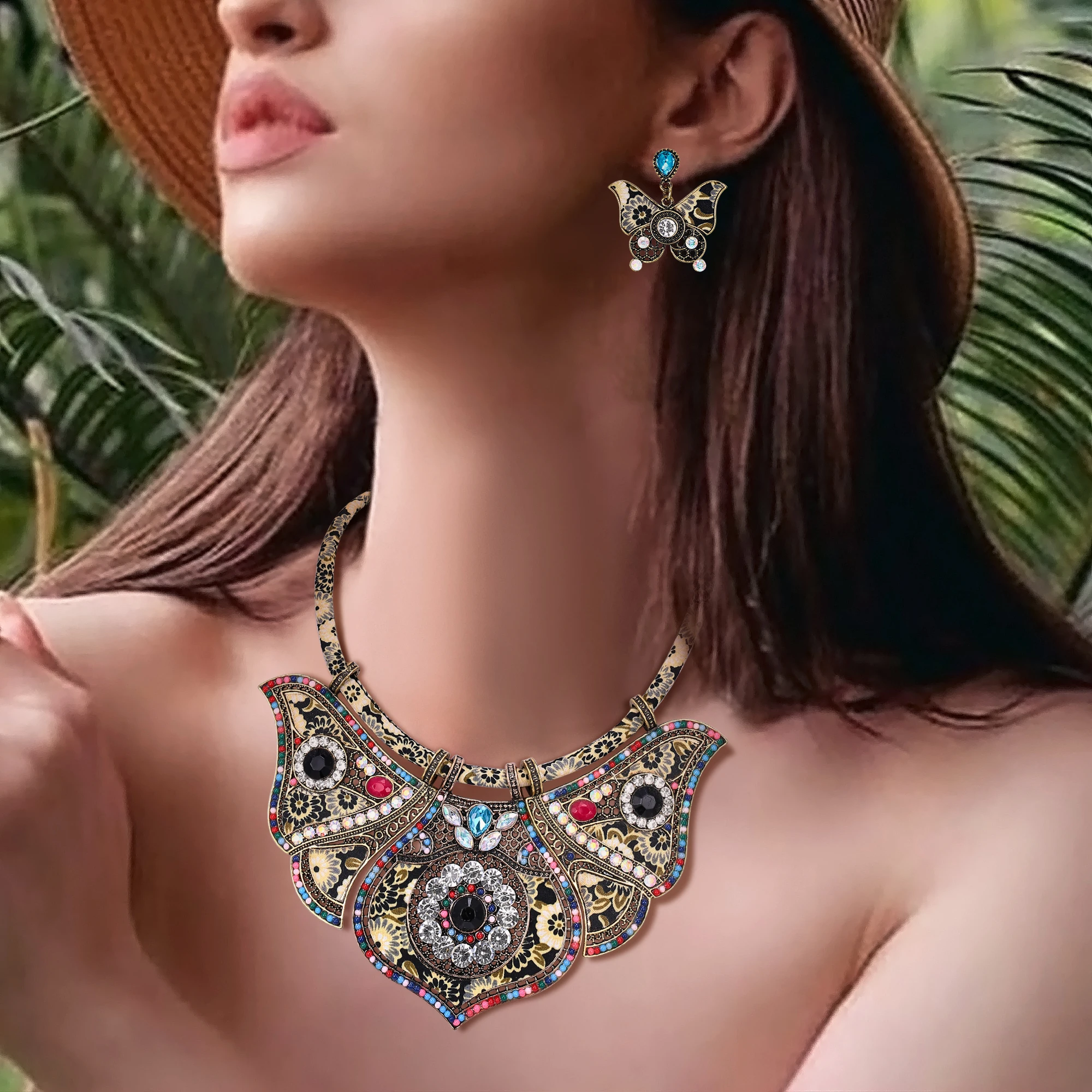 Массивное ожерелье и серьги в виде бабочки набор женских ювелирных изделий