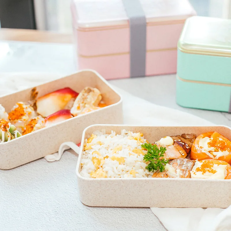 

1000ml 2 Layers Wheat Straw Bento Box Protable Lunch Box Food Container Material Microwavable Dinnerware Lunchbox 2020 New