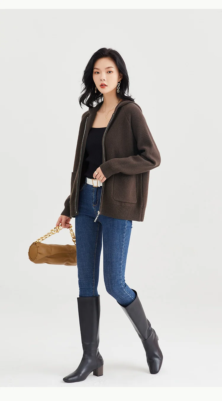 

Jinju, плотный кардиган с капюшоном и рукавом реглан, женский свитер из хлопка и шерсти 100%, толстовка с капюшоном