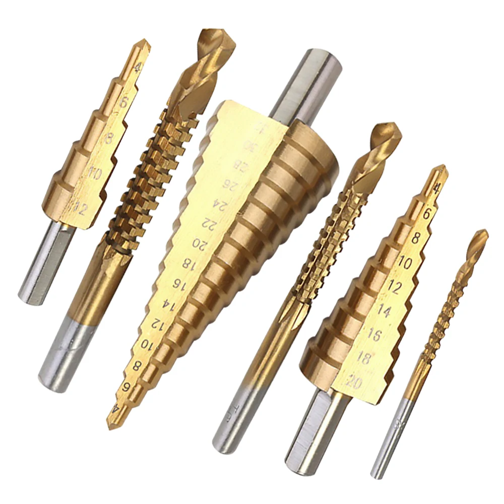 

6Pcs HSS Steel Titanium Coated Step Drill Bit Hole Cutter 4-32mm Metal Tools Hole Cutter Drilling Tool Kit 2