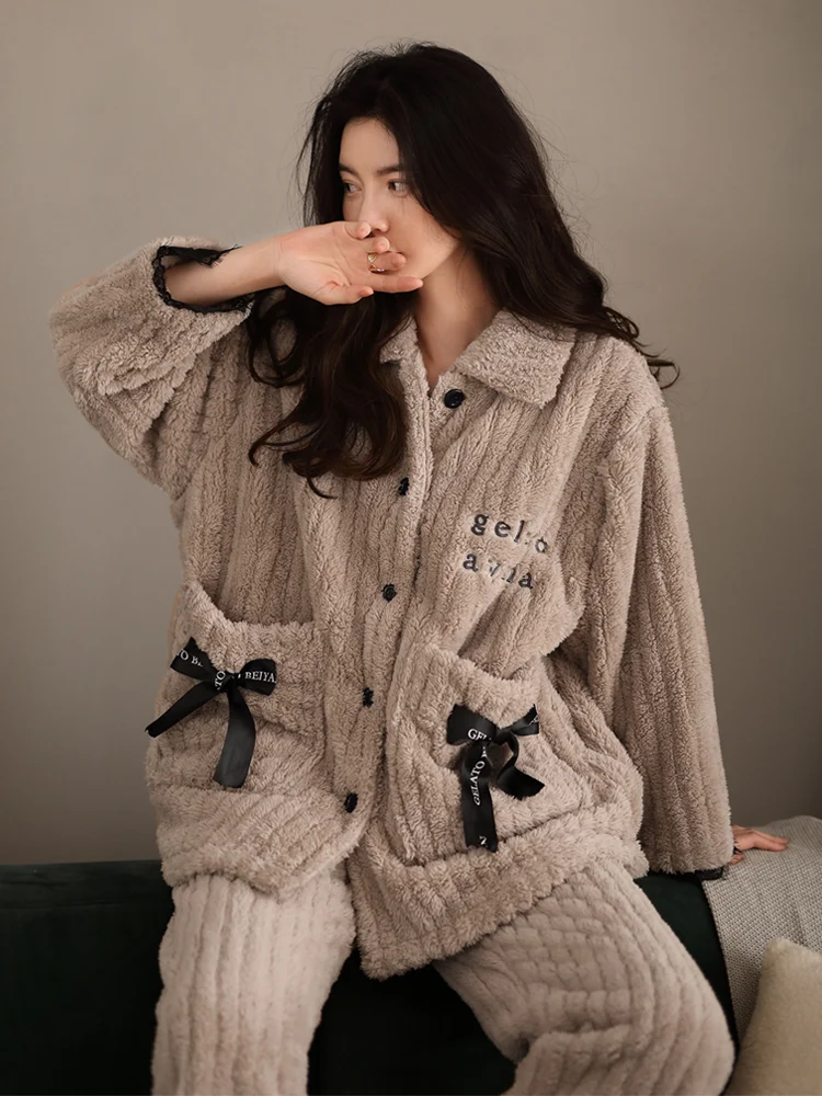 Pajamas Women's Autumn and Winter New Long-Sleeved Homewear Korean Style Large Size Women's Winter Thickened Warm Suit