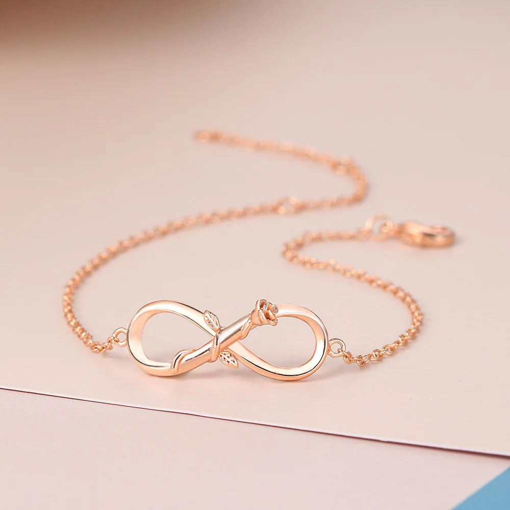 

Exquisite Rose Gold Color Infinity Rose Flower Bracelet Elegant Cocktail Party Charm Women Trendy Party Jewelry Birthday Gifts