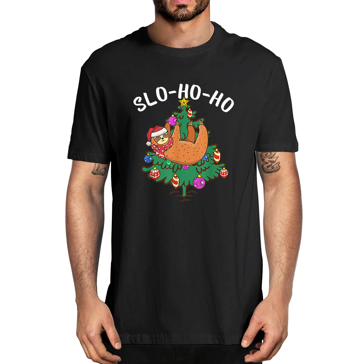 

100% Cotton Slo Ho Ho Santa Sloth Christmas Tree Merry Slothmas Funny Summer Men's Novelty T-Shirt Women Casual Streetwear Tee