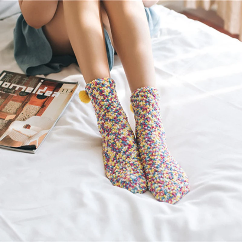 2019 осень зима новый стиль женские носки-тапочки пушистые коралловые бархатные