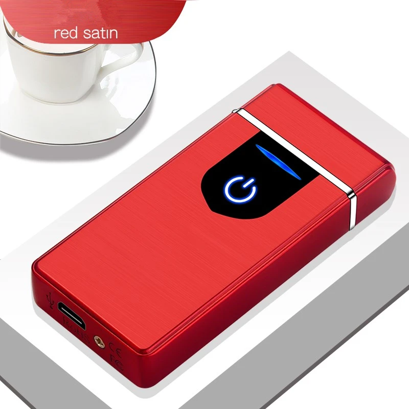 red satin Двойной arc светодиодный сенсорный экран зондирование USB петля зарядки безопасный и портативный Зажигалка выбор подарка - Цвет: red satin