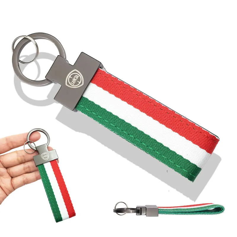 

Car Styling Metal Italian Flag Webbing Auto KeyRing Emblem Key Holder Chain For Lancia Ypsilon Nuevo Delta Musa Voyager Thema