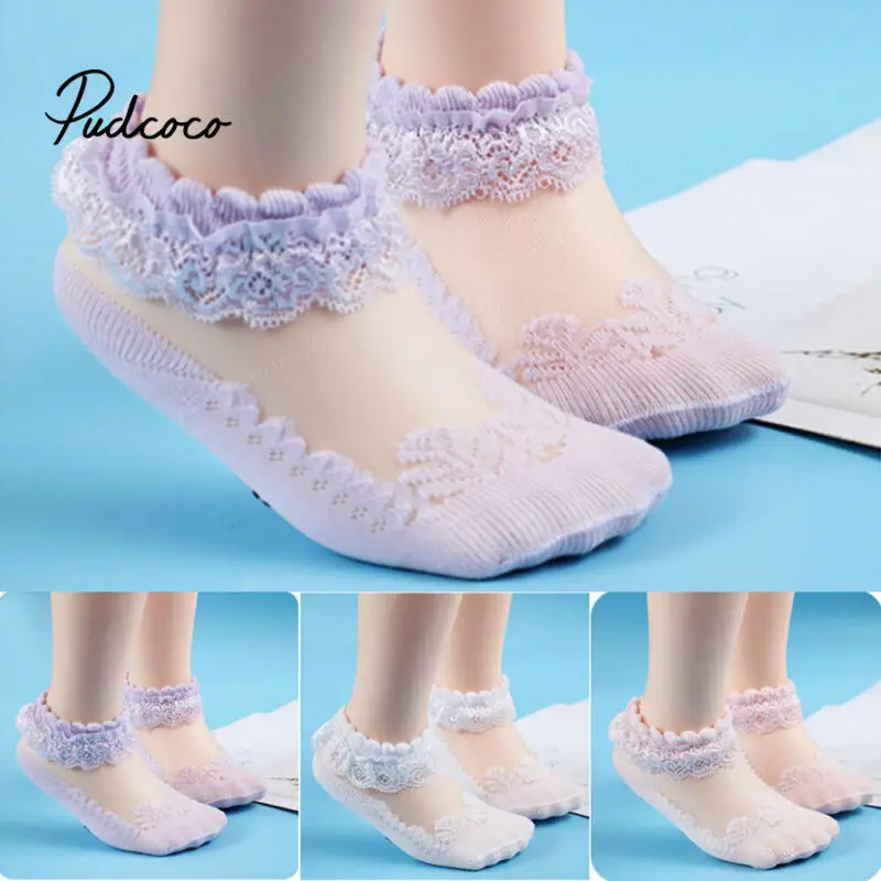 Дышащие хлопковые кружевные сетчатые носки с оборками для принцесс детские
