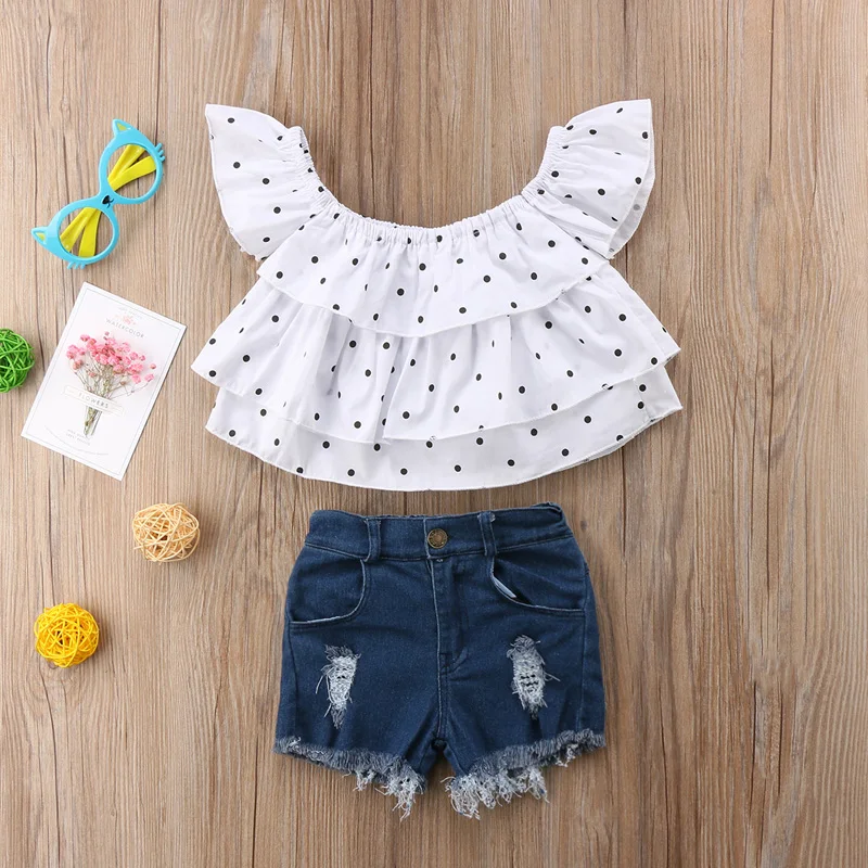 Новый Модный комплект детской одежды для маленьких девочек Милая футболка в