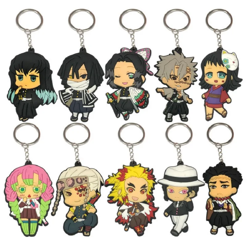 

Japan Anime Demon Slayer: Kimetsu no Yaiba PVC Figure Keychain Pendant Toys Tanjirou Nezuko Figures Two-sided Keychain Set