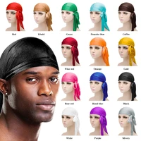 new sliky mens durag hip hop bandanna cap rapper unisex solid color satin turban hat elastic black red women du rag pirate hat