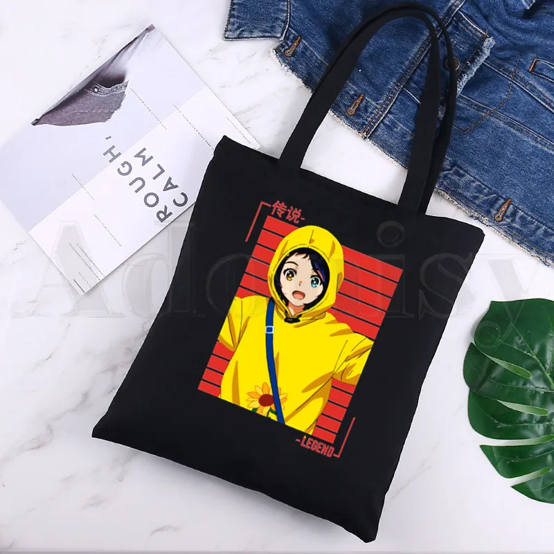 

Wonder Egg Priority Ohto Ai Kawaii Japanese Anime Black Canvas Print Shopping Bags Girls Fashion Life Casual Pacakge Hand Bag