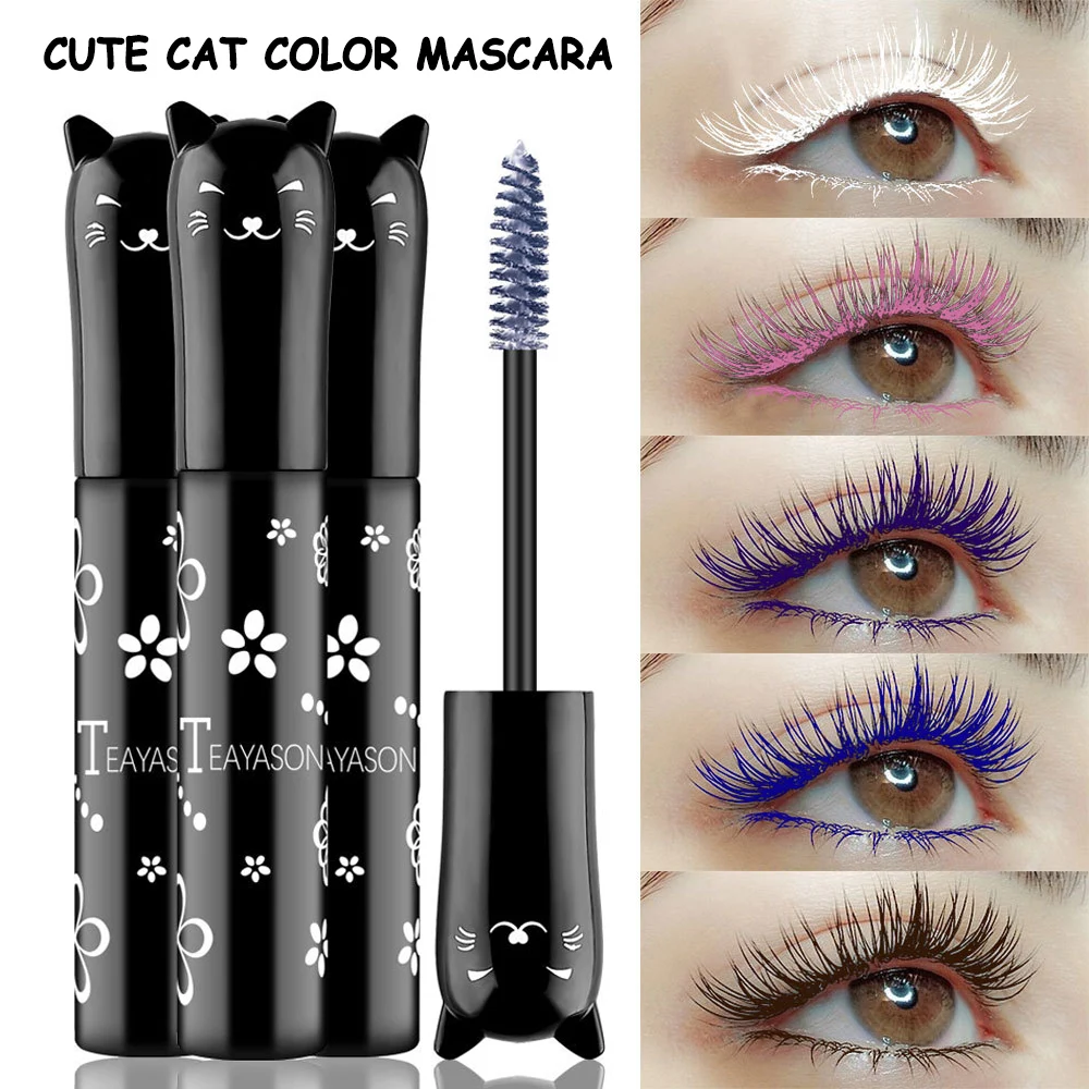 

Cute Cat Color Mascara, Thick and Long Eyelashes, Long Lasting, Waterproof and Not Easy To Smudge White 5D Mascara