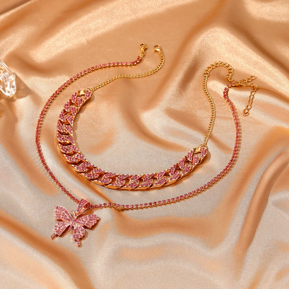 

Simple Double Layer Butterfly Necklace Personality Exaggerated Diamond Chain Accessories Wedding Travel Souvenir Gift For Women