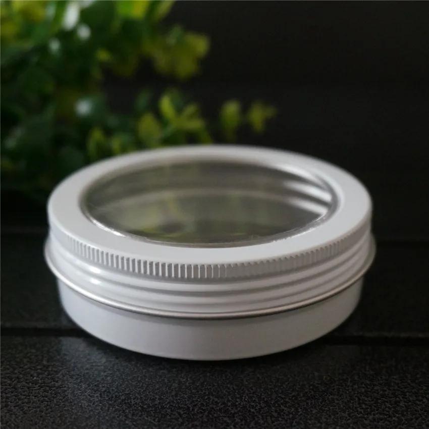 

100g 100ML Round Empty Aluminum Tin Cans Bottle with Window Lids,White Skylight Aluminum Box Portable Cream Box Tea Aluminum Jar