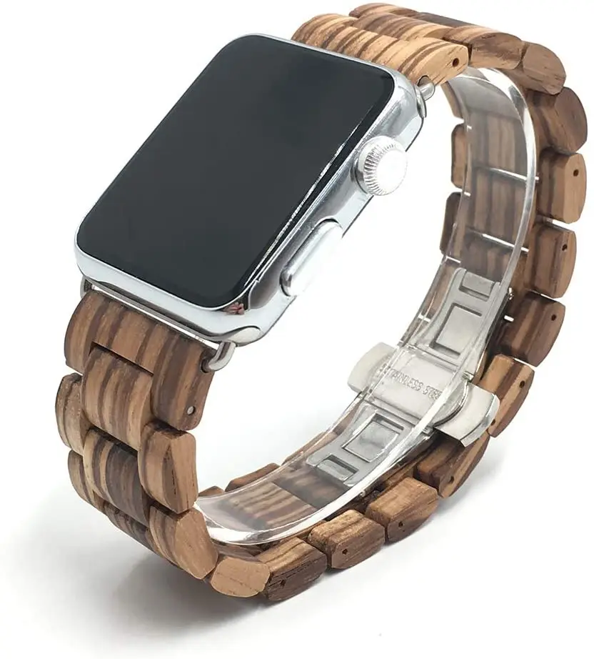 

Wood Strap For Apple Watch Band 44mm 40mm iWatch 7 6 5 4 3 Se Band 42mm 38mm Bracelet Sandalwood+Stainless Steel Watchband 45mm