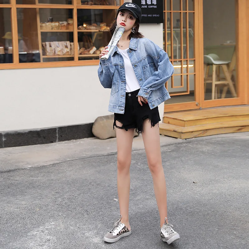 

Fall 2020 large size women's clothing fashion patch denim female jacket Korean version of loose and wild coat fashion streetwear