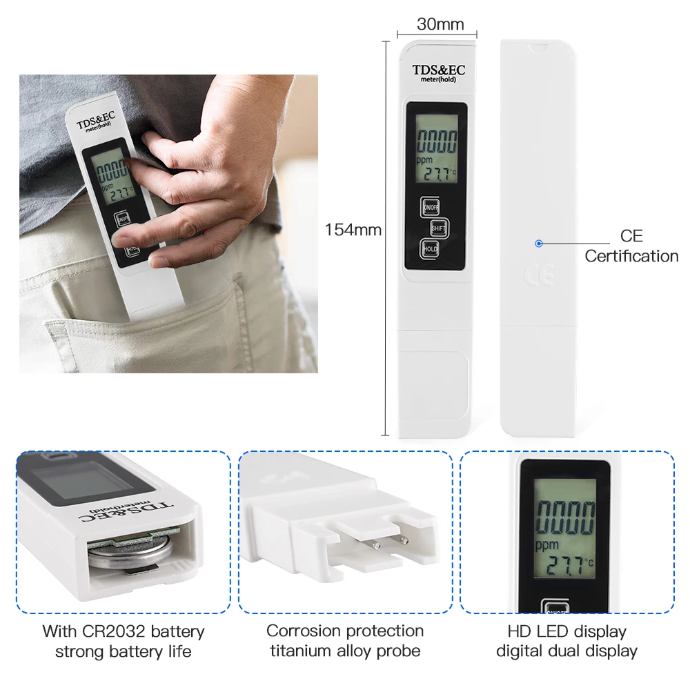 3 IN 1 Digital Water Quality Tester TDS EC Meter Range 0-9999 PM Multifunctional Purity Temperature TEMP PPM | Инструменты