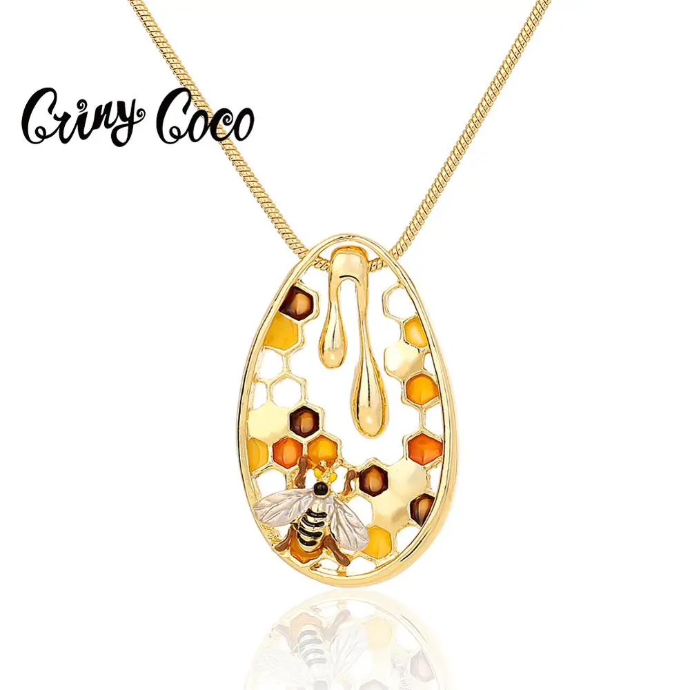 

Vintage Honeycomb Choker Necklace Gold Bee Snake Chain Pendant Necklaces for Women 2020 Jewelry Wholesale Valentines Day Gifts