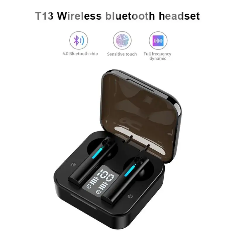 

T13 TWS 3D Touch Control HiFi Bluetooth Headset Intelligent Noise Reduction 9D Sound Binaural Earphone Smart Headphone With LED