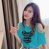 2021 summer new korean cotton cartoon letter printing womens short sleeve t shirt shoulder large fashion girl top f035
