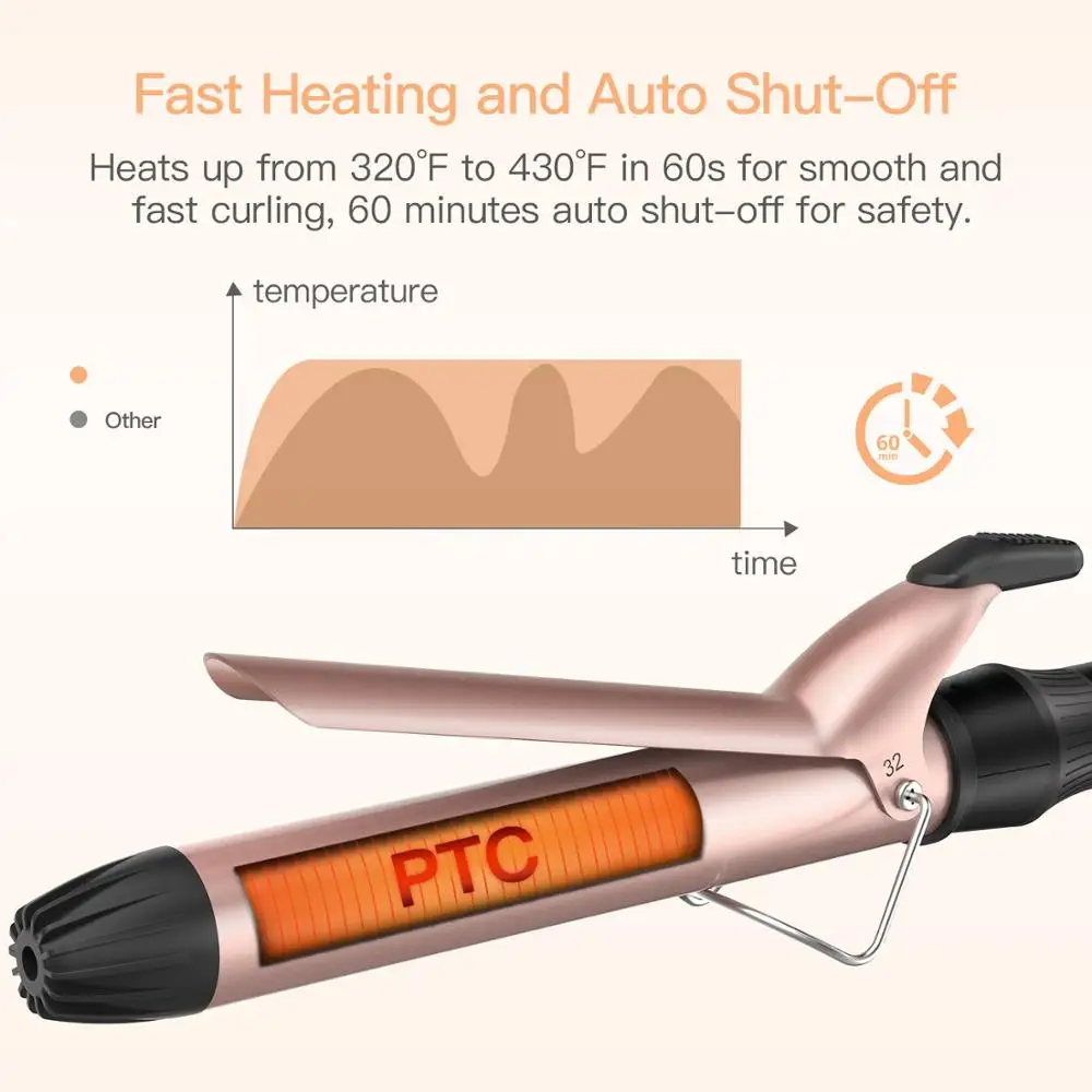 

30 Groups Temperature Setting Electric Hair Curler Long Curling Tong Wand 13-38mm Professional Hair Curling Iron LCD Screen
