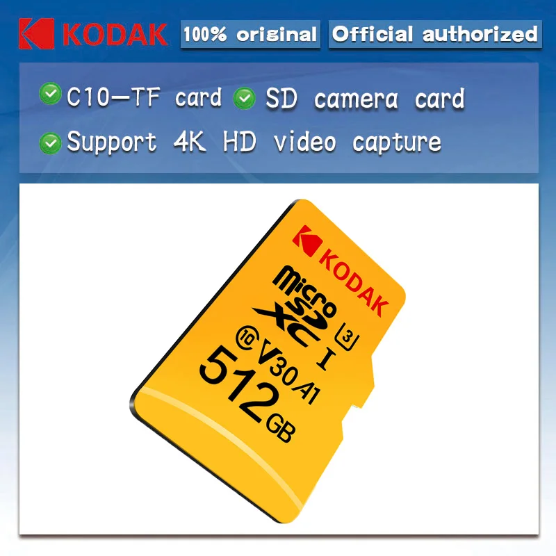 Карта памяти Kodak 256 ГБ 128 64 U3 32 карта Micro sd Class10 флеш для Microsd TF/sd s планшета 512 ГБ|Карты