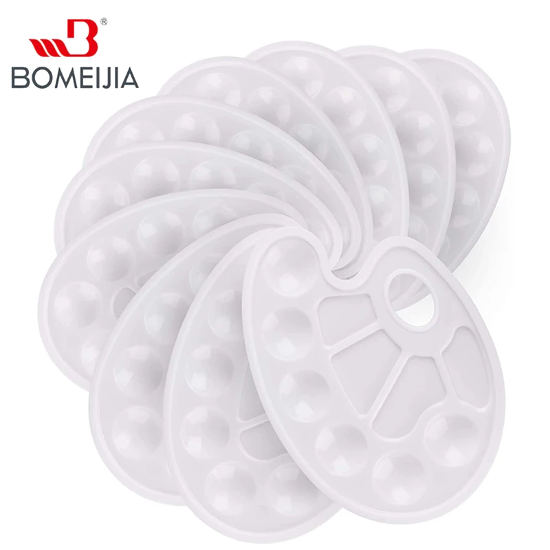 

10 PCS White Plastic Paint Tray Palettes with Ten-Well Thumb Hole for Painting Party, DIY Craft and Art Painting