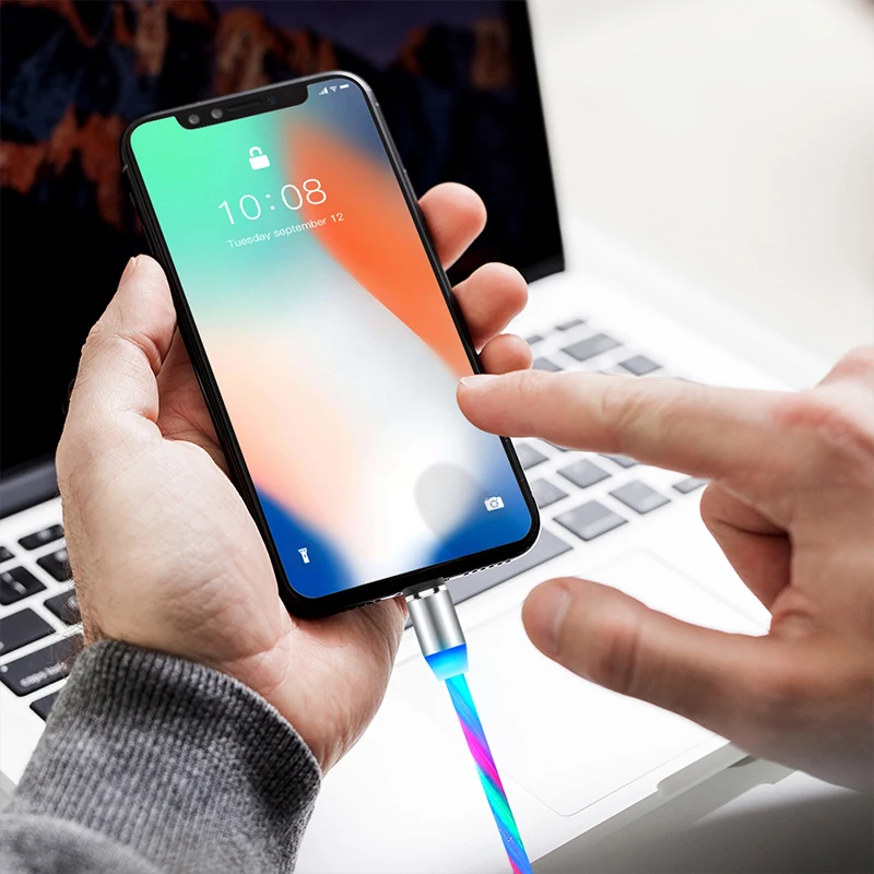 Магнитный светодиодный кабель для быстрой зарядки, магнитный кабель Micro usb type C, светодиодный шнур, зарядное устройство type-C для samsung S10 Hauwei
