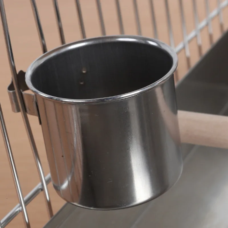 Квадратная клетка для птиц из нержавеющей стали с кормушкой деревянная купания